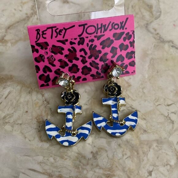 NEW! Betsey Johnson Anchor Nautical Dangle Earrings - Picture 1 of 5